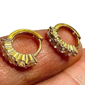 6mm Gold Plated Sterling Silver Hoop Earrings | 925 Small Huggie Hoops | CZ
